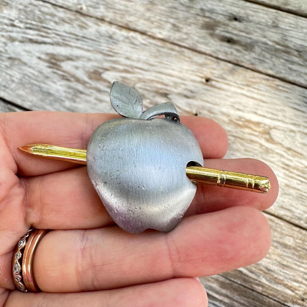 Vintage Jewelry Ultra Craft Apple and Pencil Teacher Gift Brooch Pin